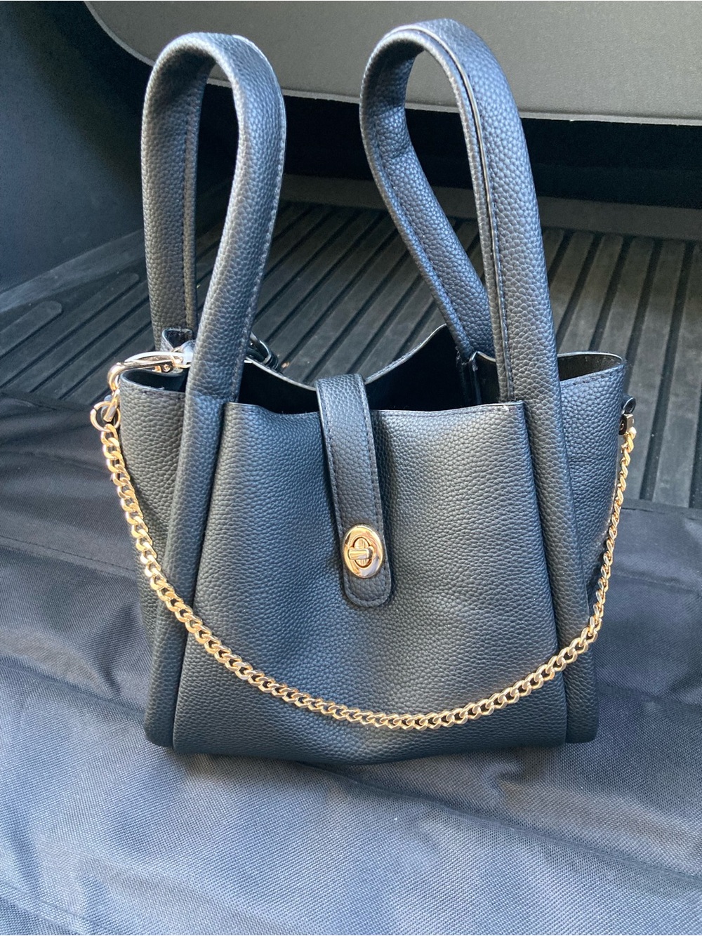 a new day Black Pebbled Shoulder Bag with Gold Chain